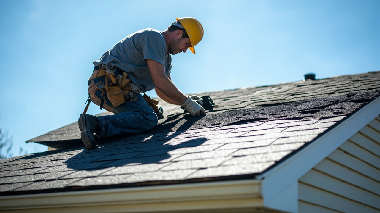 Roofing contractor repairing storm damage on Arkansas home