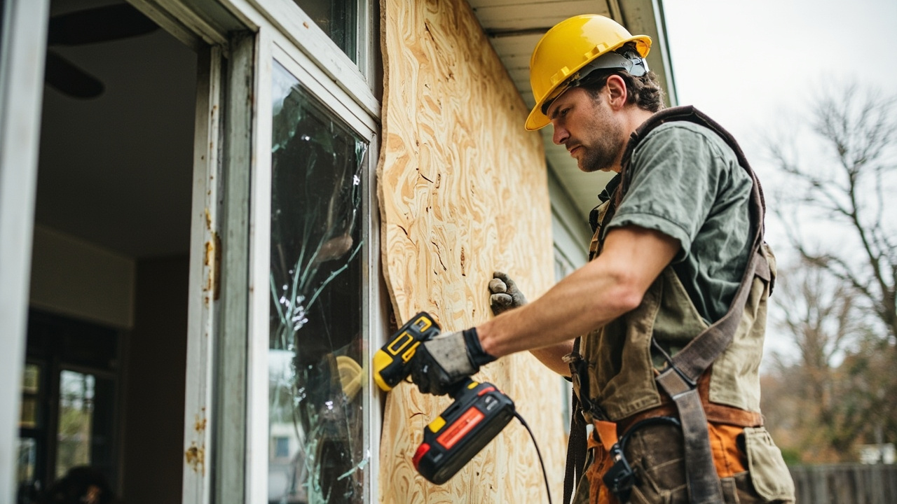 Emergency board-up service after storm damage in Mayflower, AR
