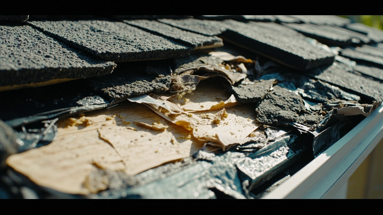 Storm roof damage with missing shingles requiring repair in Arkansas
