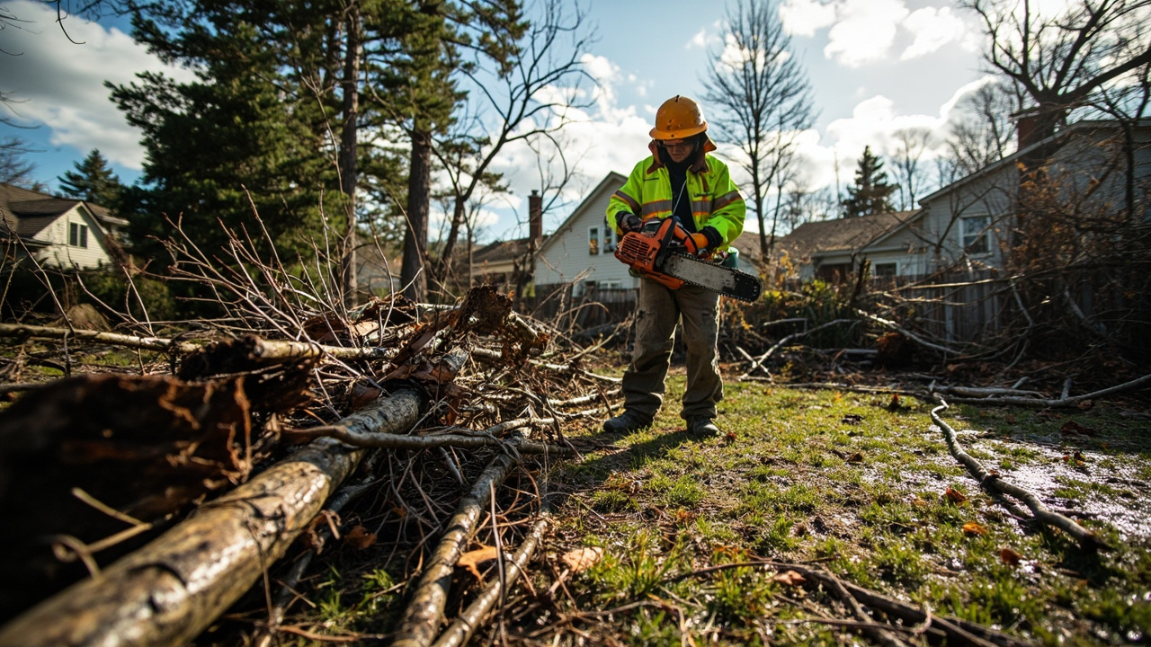 Wind damage cleanup and debris removal after storm in Arkansas
